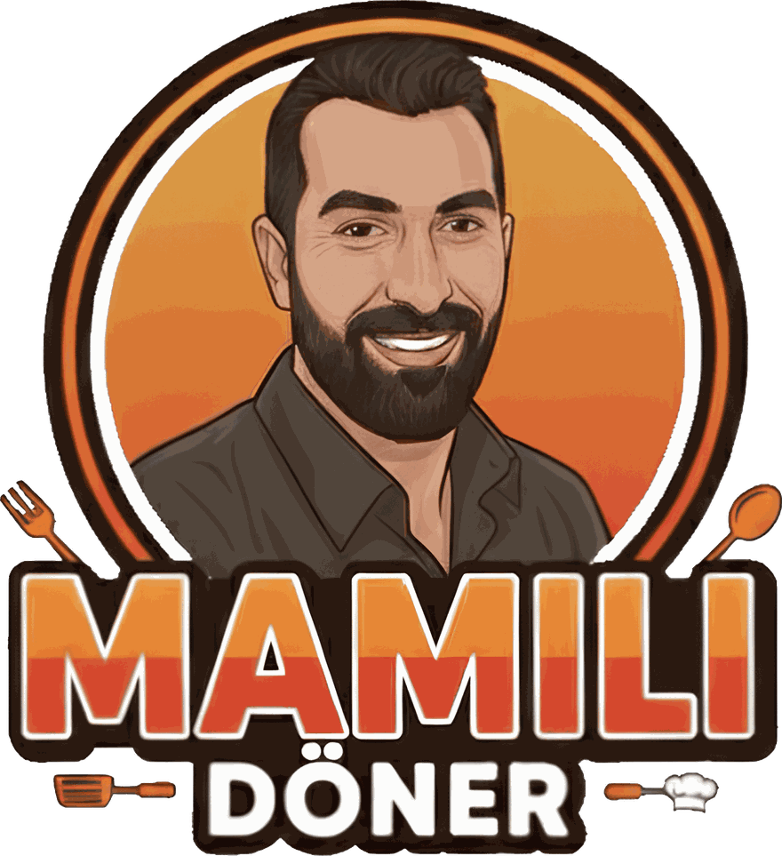 Logo von Mamili Döner: der Inhaber im runden Bild, darunter der Schriftzug MAMILI DÖNER